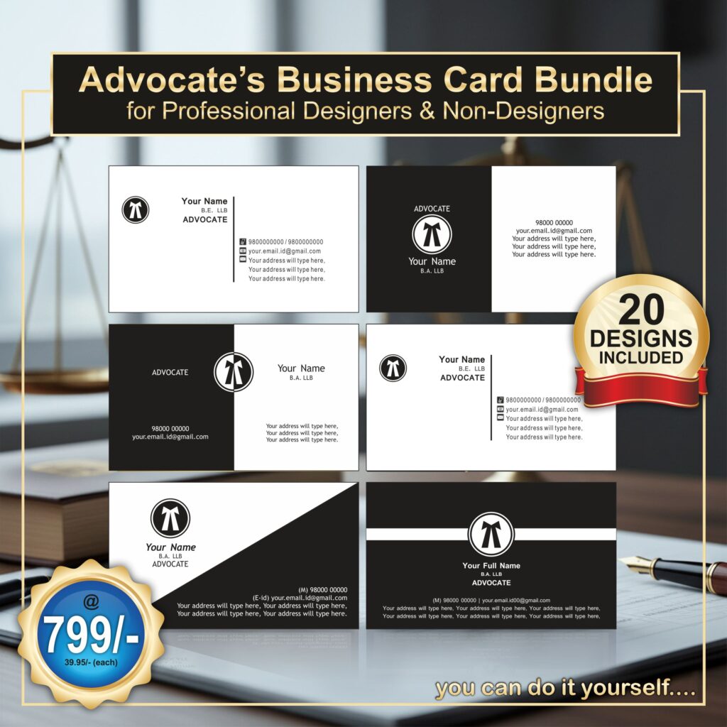 20 Advocate Business Card Designs Bundle Price INR 799