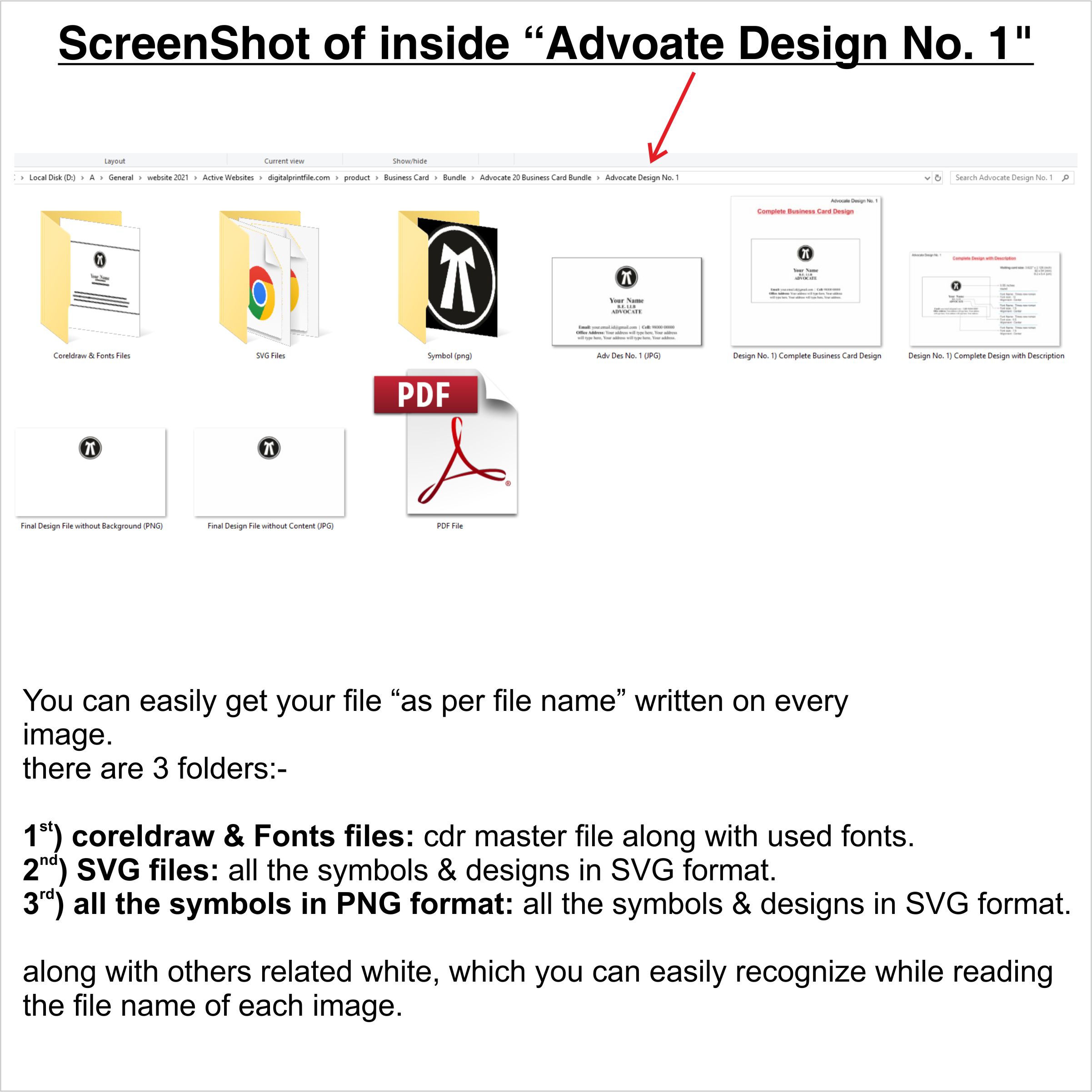 Screenshot of Advocate Business Card Folder Content
